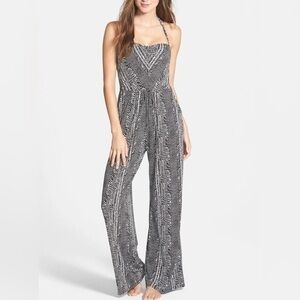 Robin Piccone Black & White Abstract Print Halter Jumpsuit Cover-Up S